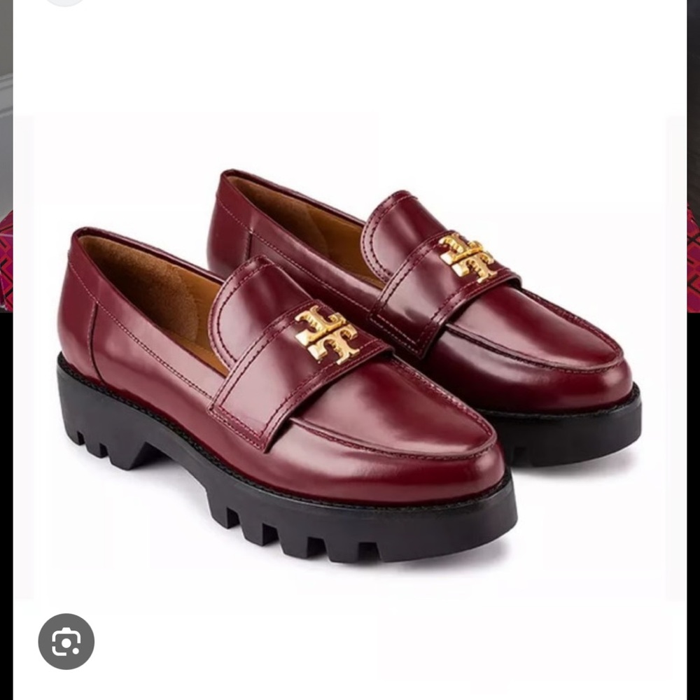 Tory Burch Mini Everly Chunky Loafers Burgundy / Red Size 9